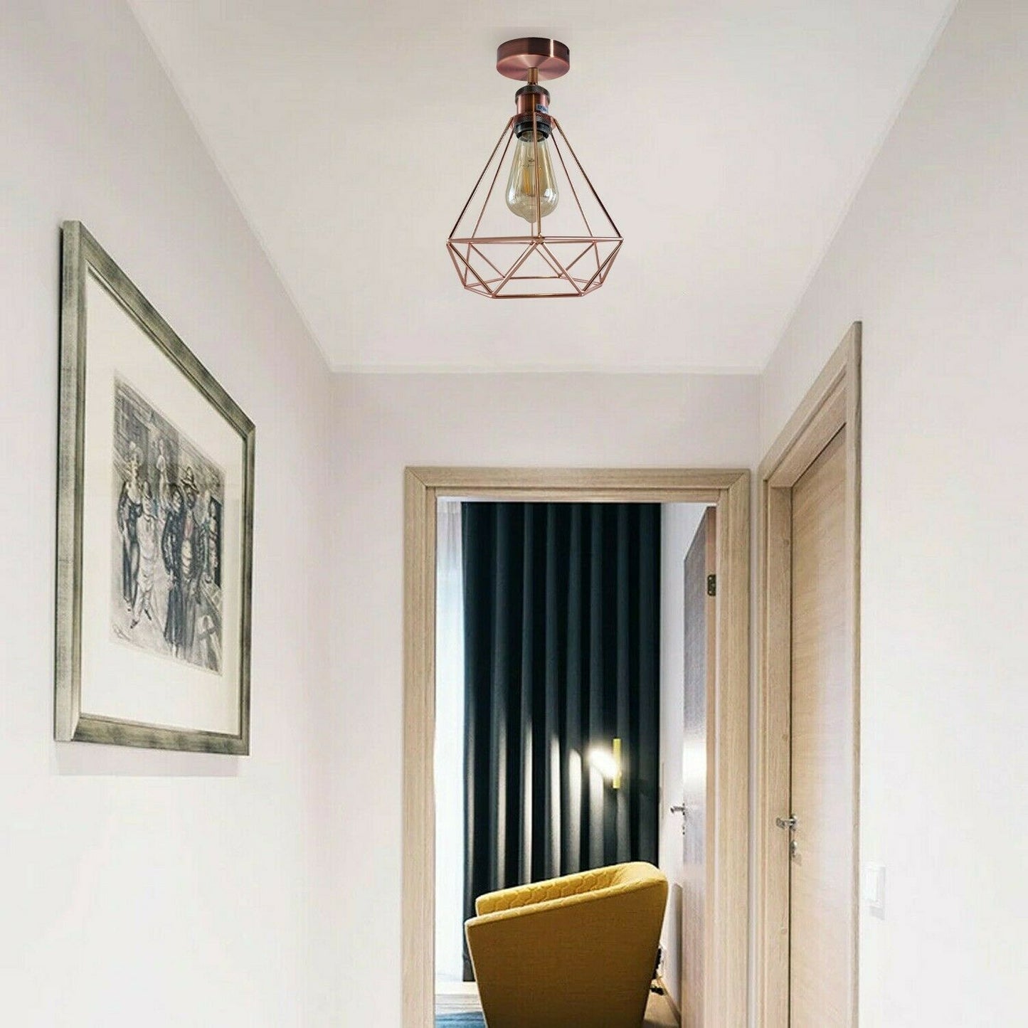 Vintage Retro Industrial Geometric Cage Ceiling Light Shade Flush