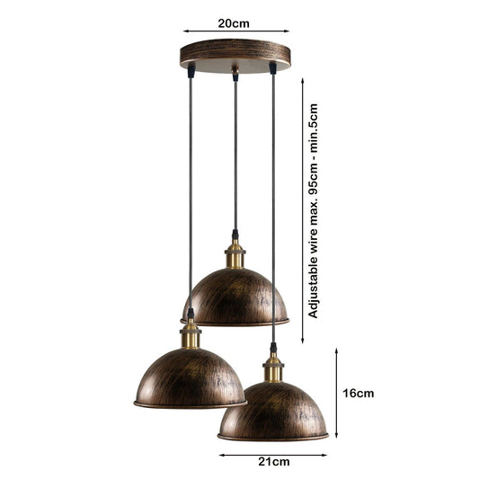 Cluster 3-Light Antique Brass Dome Pendant Light ~1263