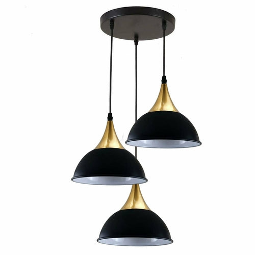 3Way Hanging Ceiling Pendant Light Black Dome Shade~3396