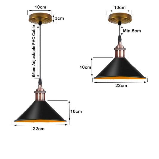 Retro Metal Pendant Black Ceiling Light Lamp Shade With Copper