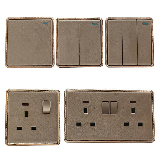 Gold Light Switch & Socket 1 Gang 13 A Screwless ~2455