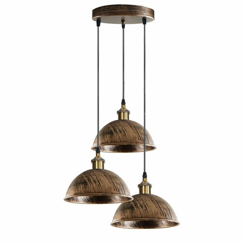 Cluster 3-Light Antique Brass Dome Pendant Light ~1263
