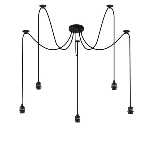 Black Pendant Light Spider with Rubber Cable Metal Lamp Holder~1122