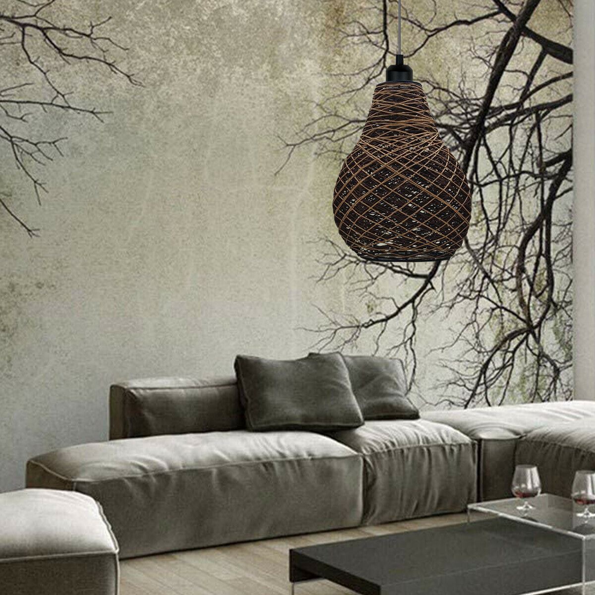 Rattan Wicker Ceiling Pendant Light Shade Hanging Light Antique décor
