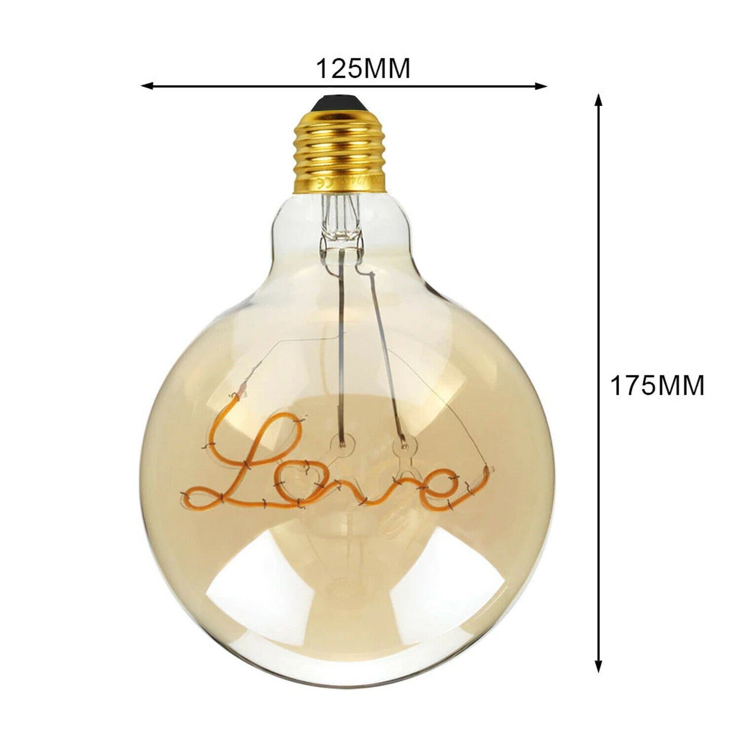 E27 LED Light Bulb G125 Love Filament Amber Glass Globe Warm
