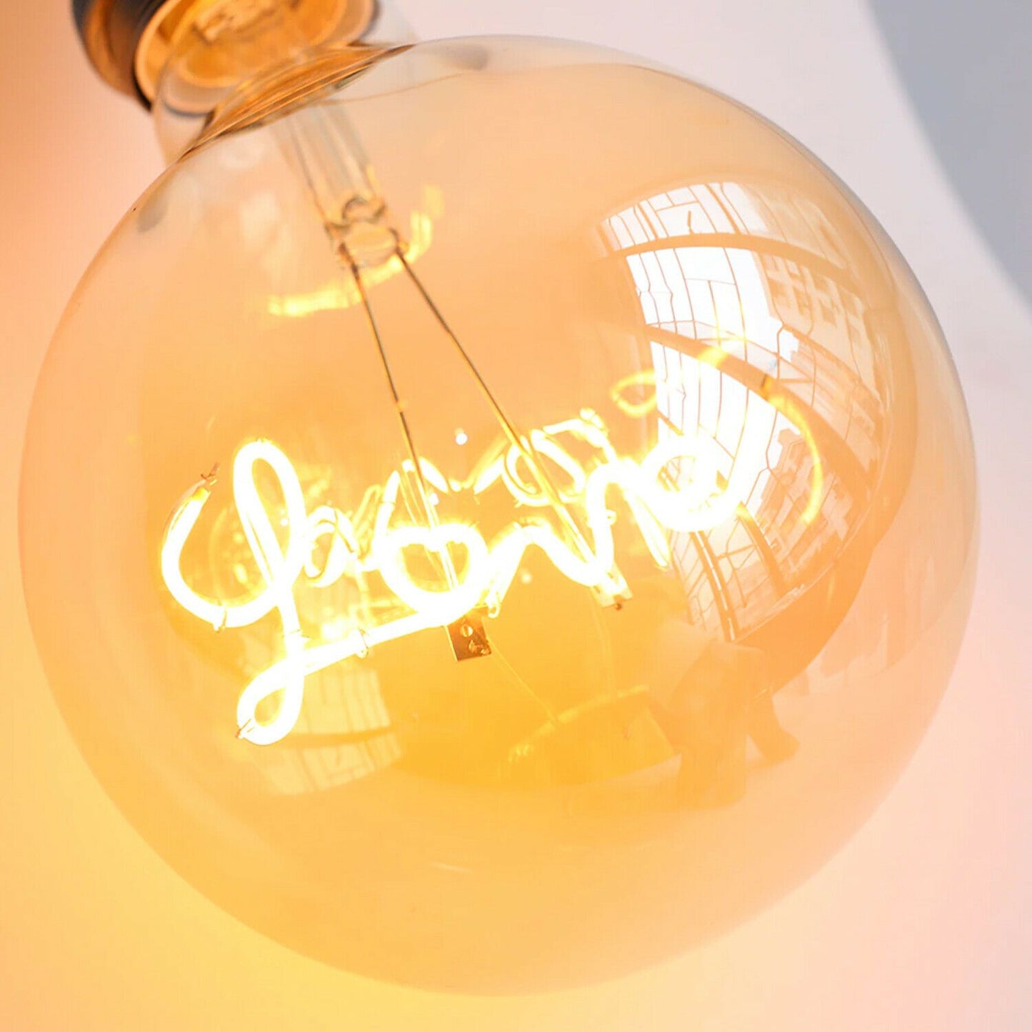 E27 LED Light Bulb G125 Love Filament Amber Glass Globe Warm