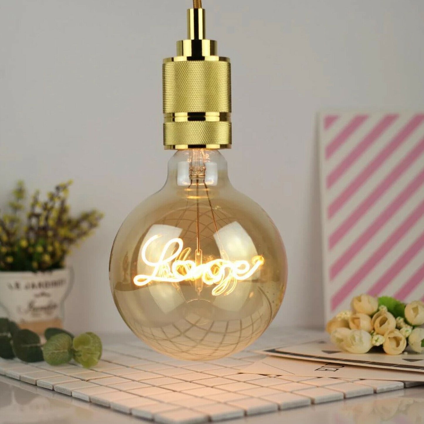 E27 LED Light Bulb G125 Love Filament Amber Glass Globe Warm