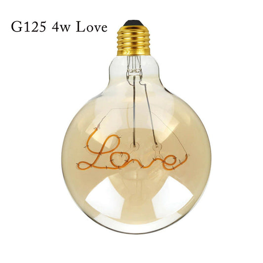 E27 LED Light Bulb G125 Love Filament Amber Glass Globe Warm