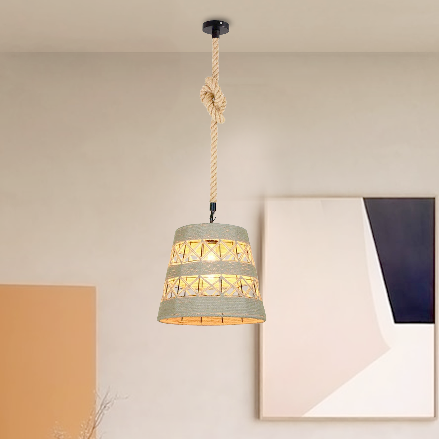 Vintage Industrial Loft Hemp Rope Iron Pendant Ceiling Light Retro Lamp~2712-0