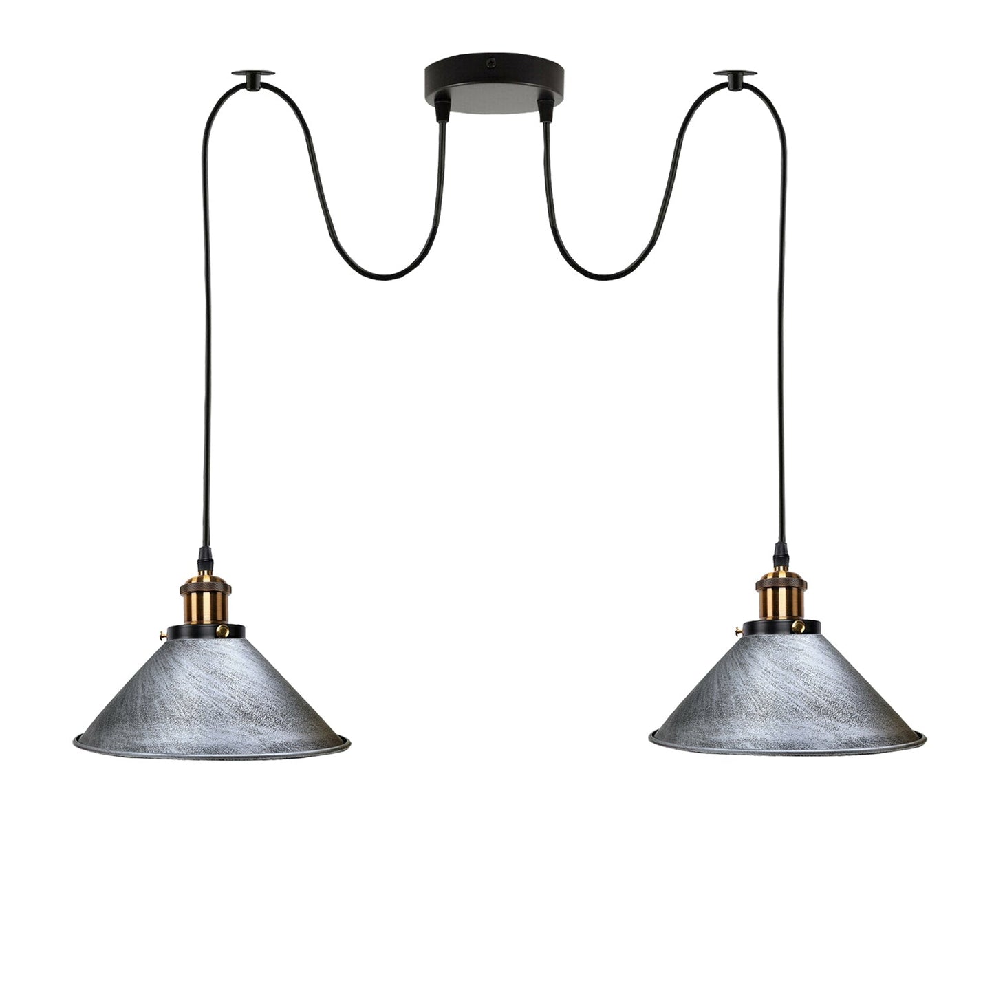 Brushed Silver 2 Way Retro Industrial Ceiling E27 Hanging Lamp Pendant Light~3493-2