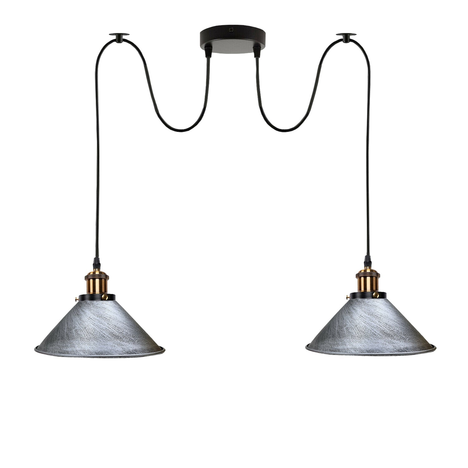 Brushed Silver 2 Way Retro Industrial Ceiling E27 Hanging Lamp Pendant Light~3493-3