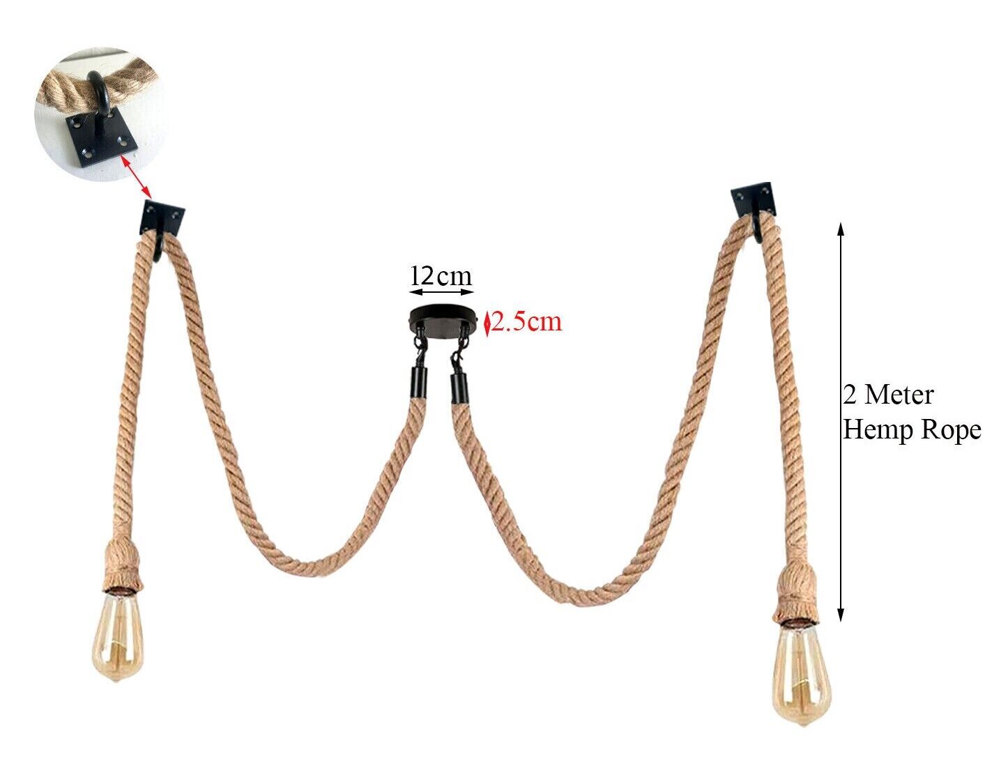 Retro Vintage Hemp Rope Ceiling Light Multi Outlet ~ 3705