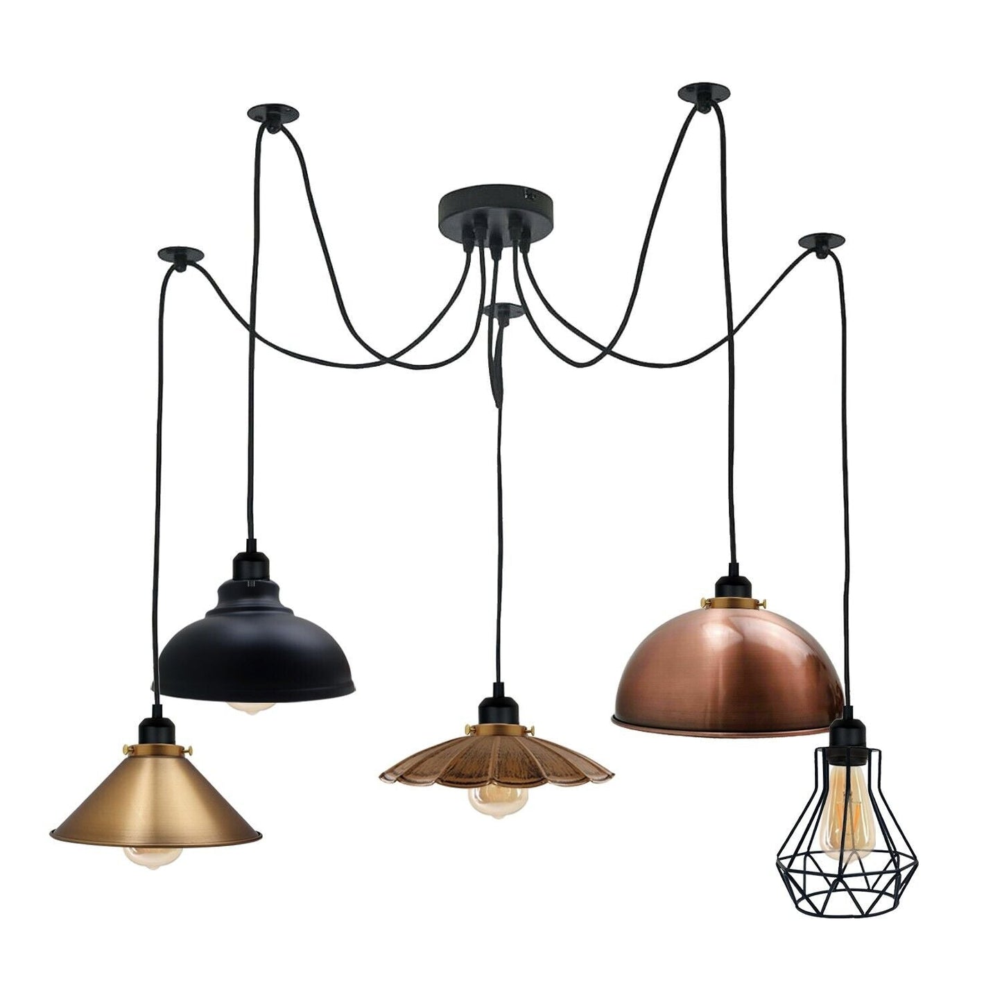 Retro Vintage Industrial 5 Way Spider Pendant Light ~3680