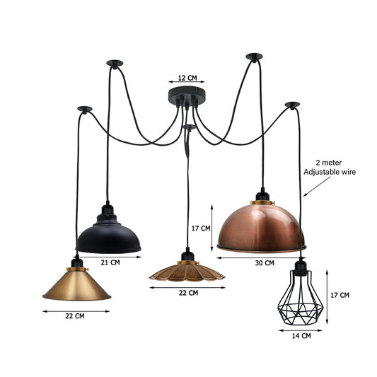 Retro Vintage Industrial 5 Way Spider Pendant Light ~3680