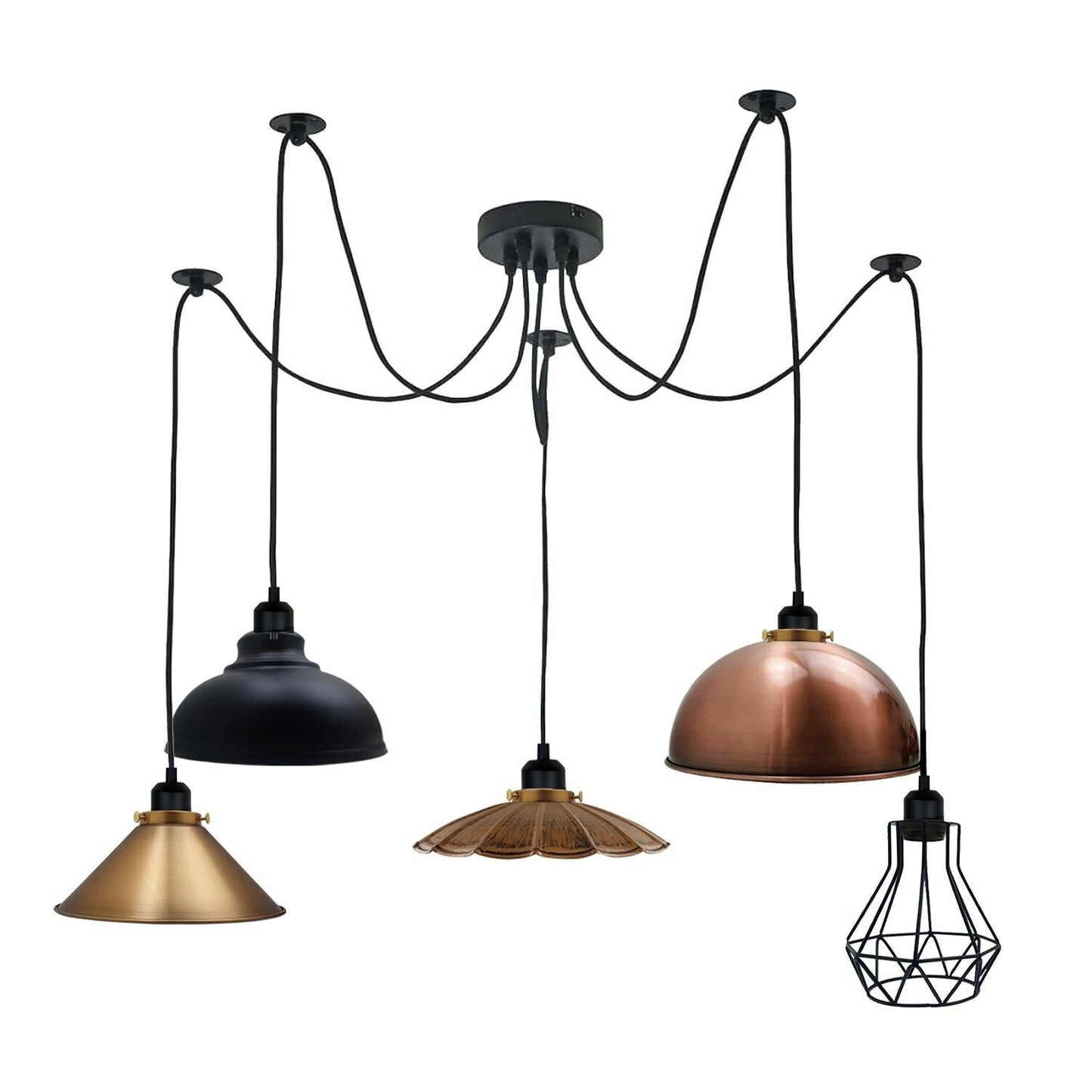 Retro Vintage Industrial 5 Way Spider Pendant Light ~3680