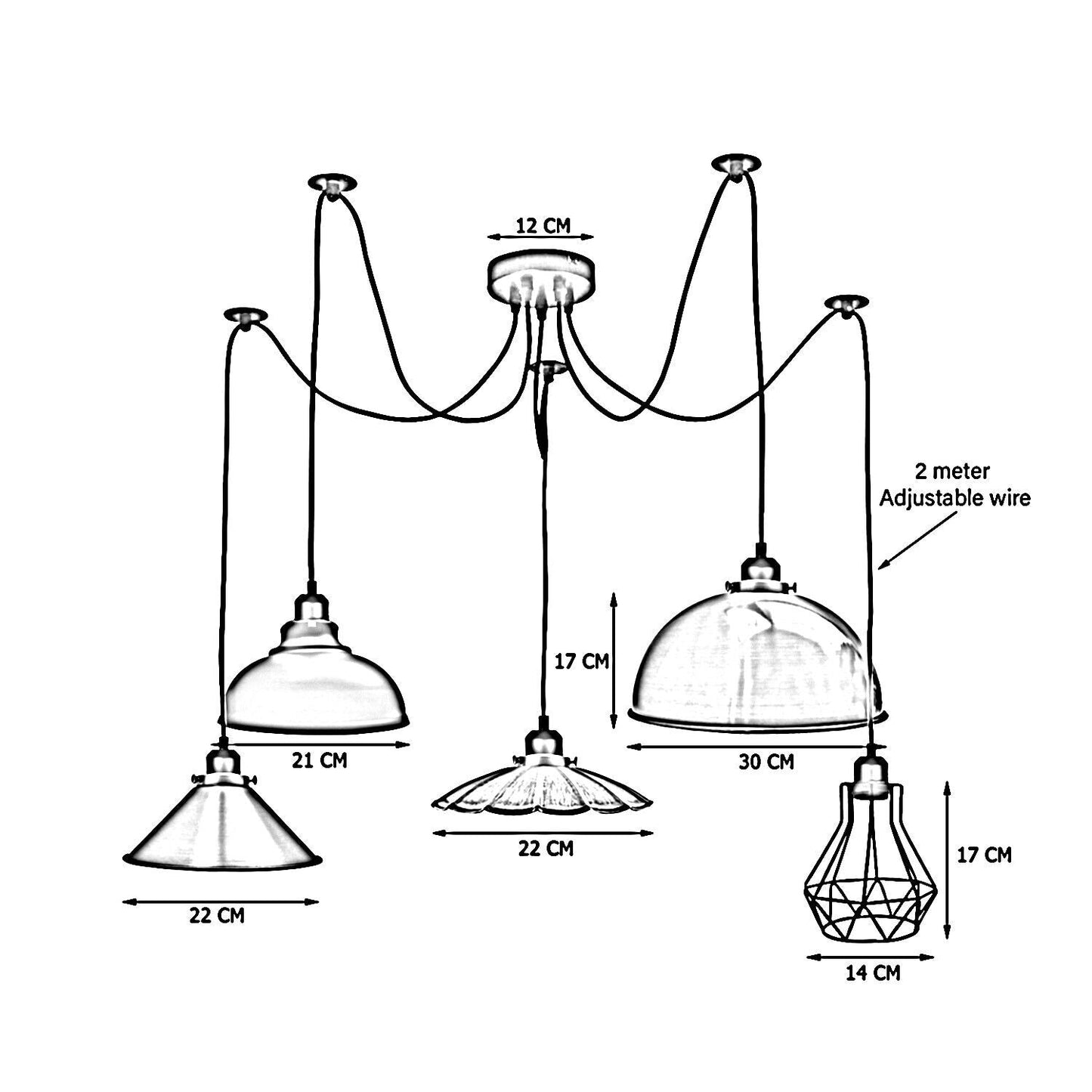 Retro Vintage Industrial 5 Way Spider Pendant Light ~3680