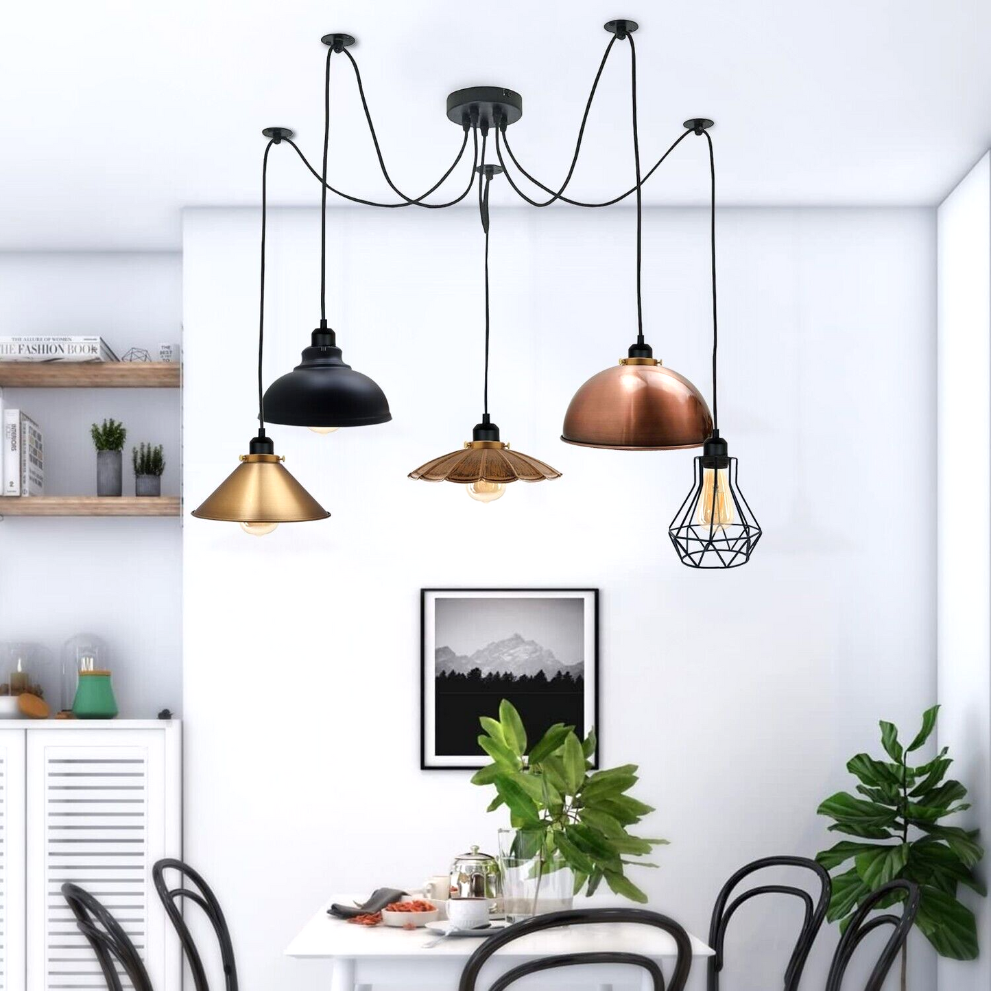 Retro Vintage Industrial 5 Way Spider Pendant Light ~3680