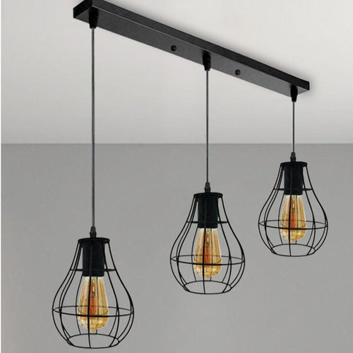 Black Wire Rectangle Base 3 Head Pendant Light Fixture~3877