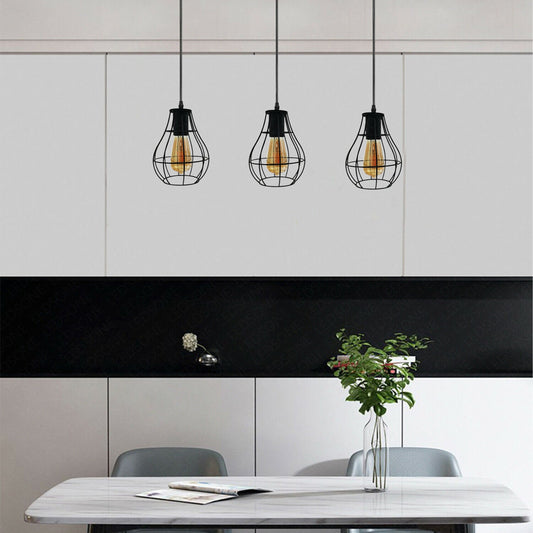 Black Wire Rectangle Base 3 Head Pendant Light Fixture~3877