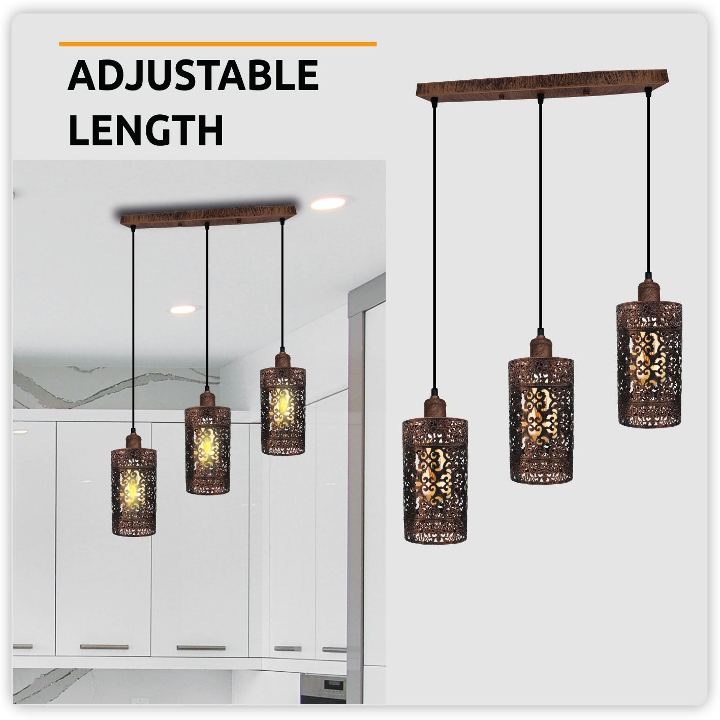 Industrial Vintage Retro 3 Way Rectangle Drum Cylinder Rustic Red Cage Pendant Light~4013-4