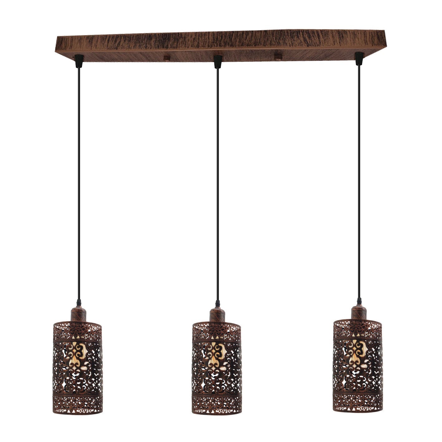 Industrial Vintage Retro 3 Way Rectangle Drum Cylinder Rustic Red Cage Pendant Light~4013-1