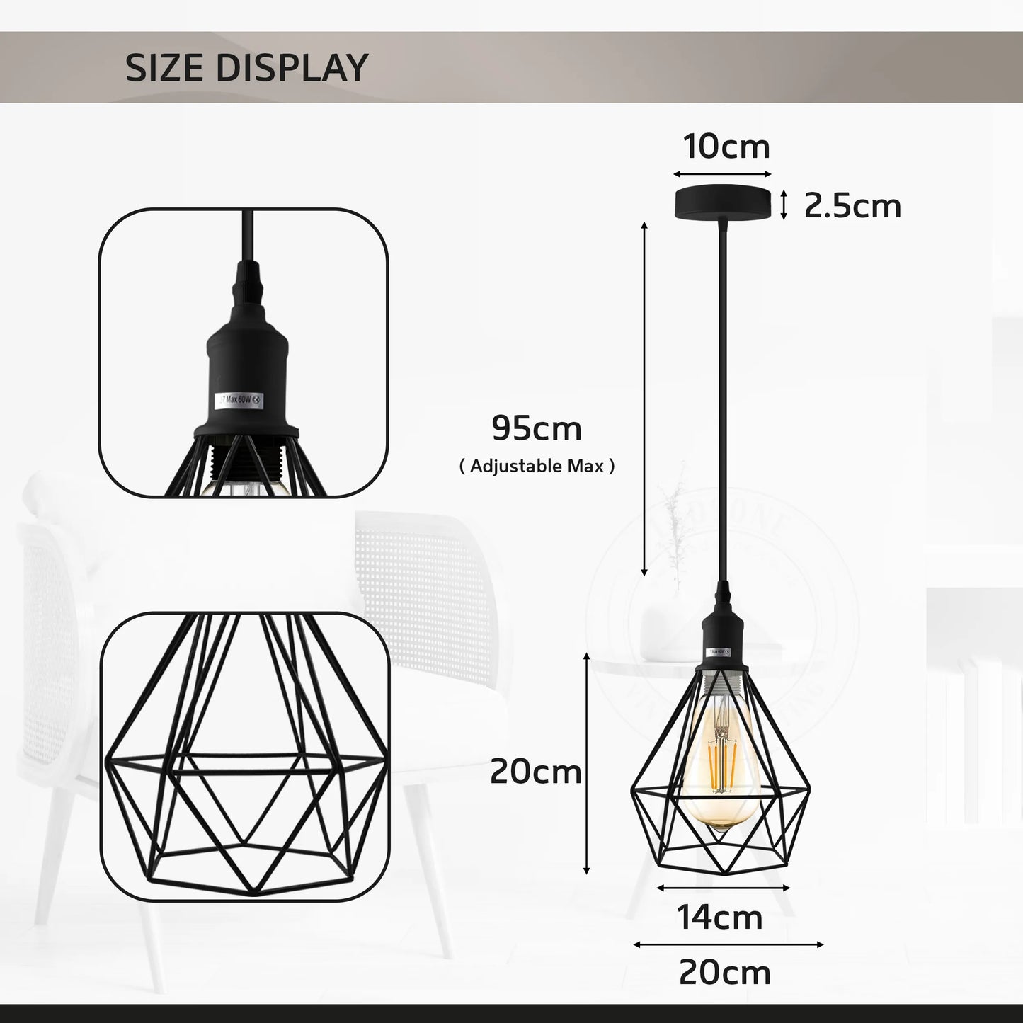 E27 Industrial Vintage Ceiling Hanging Blue Pendent Light Cage~4306-3