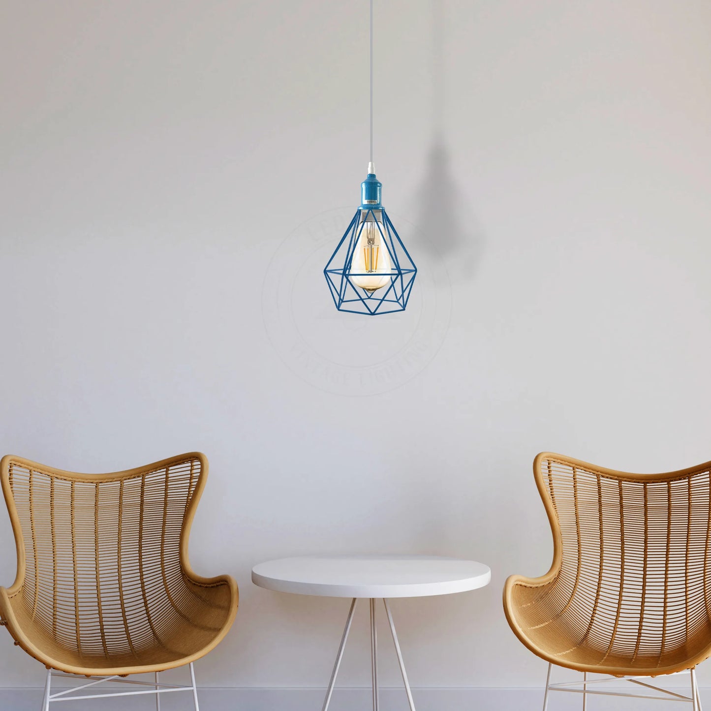 E27 Industrial Vintage Ceiling Hanging Blue Pendent Light Cage~4306-0