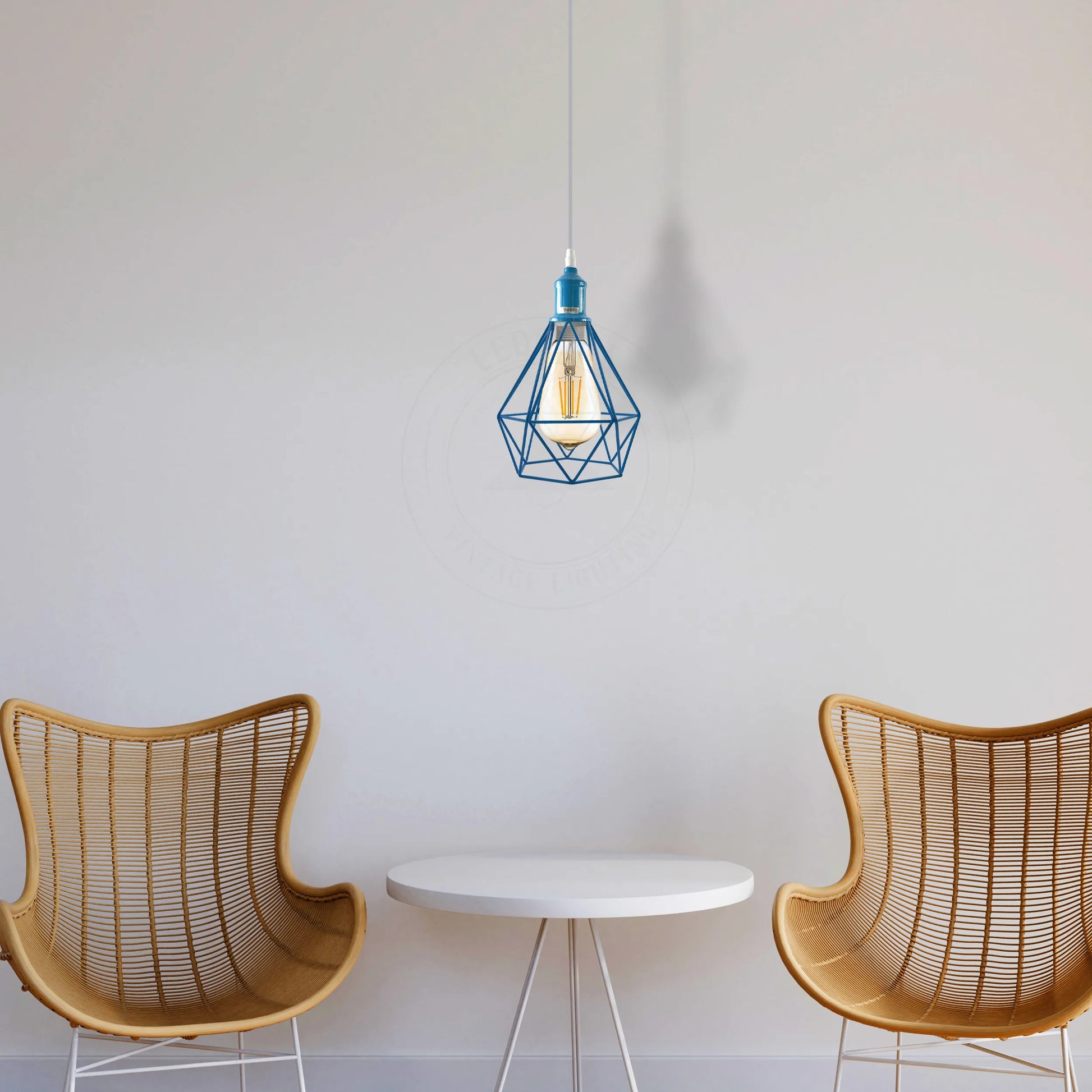 E27 Industrial Vintage Ceiling Hanging Blue Pendent Light Cage~4306-0