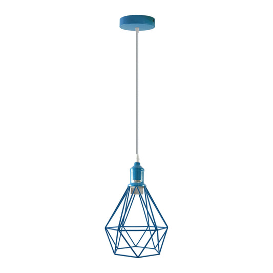 E27 Industrial Vintage Ceiling Hanging Blue Pendent Light Cage~4306-1