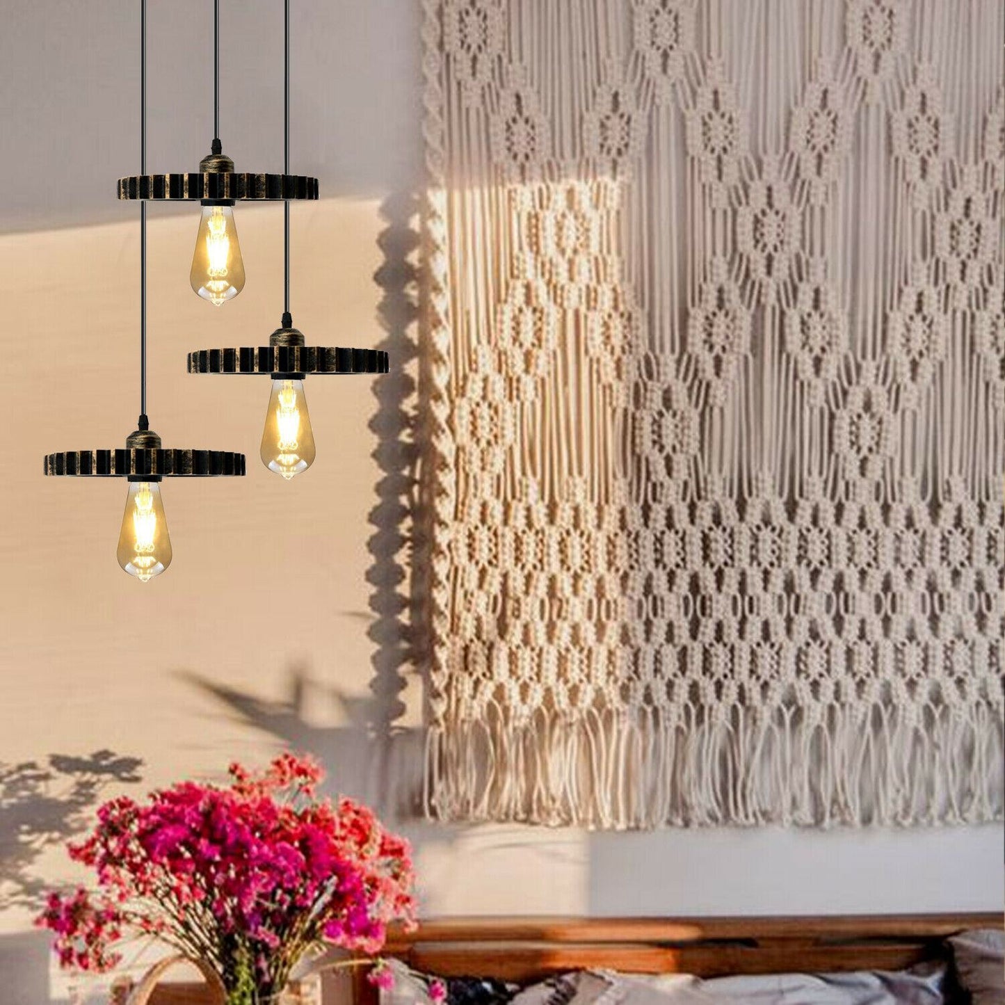 Retro Industrial Vintage Wood Pendant Light Shade Chandelier Ceiling