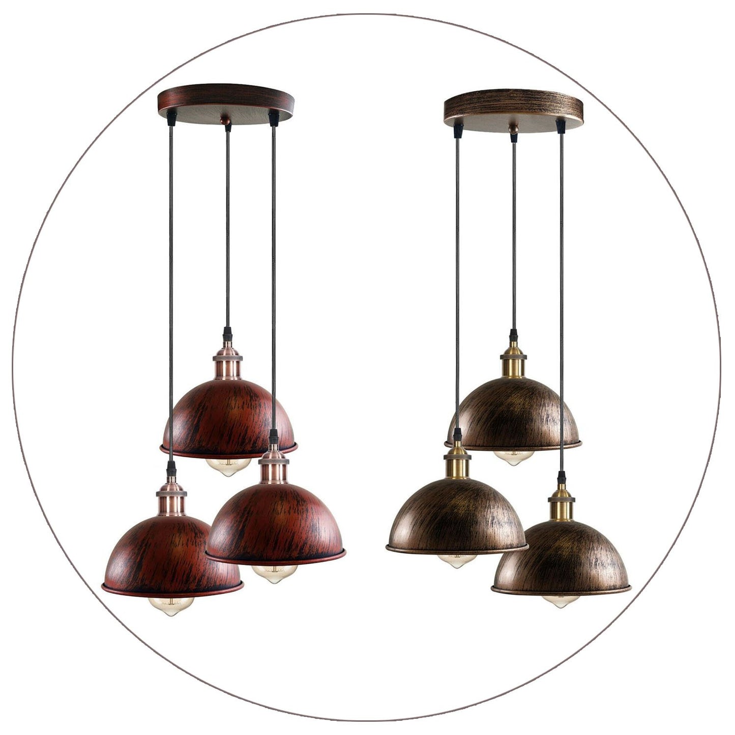 Cluster 3-Light Antique Brass Dome Pendant Light ~1263