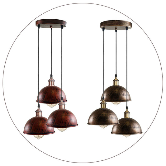 Cluster 3-Light Antique Brass Dome Pendant Light ~1263