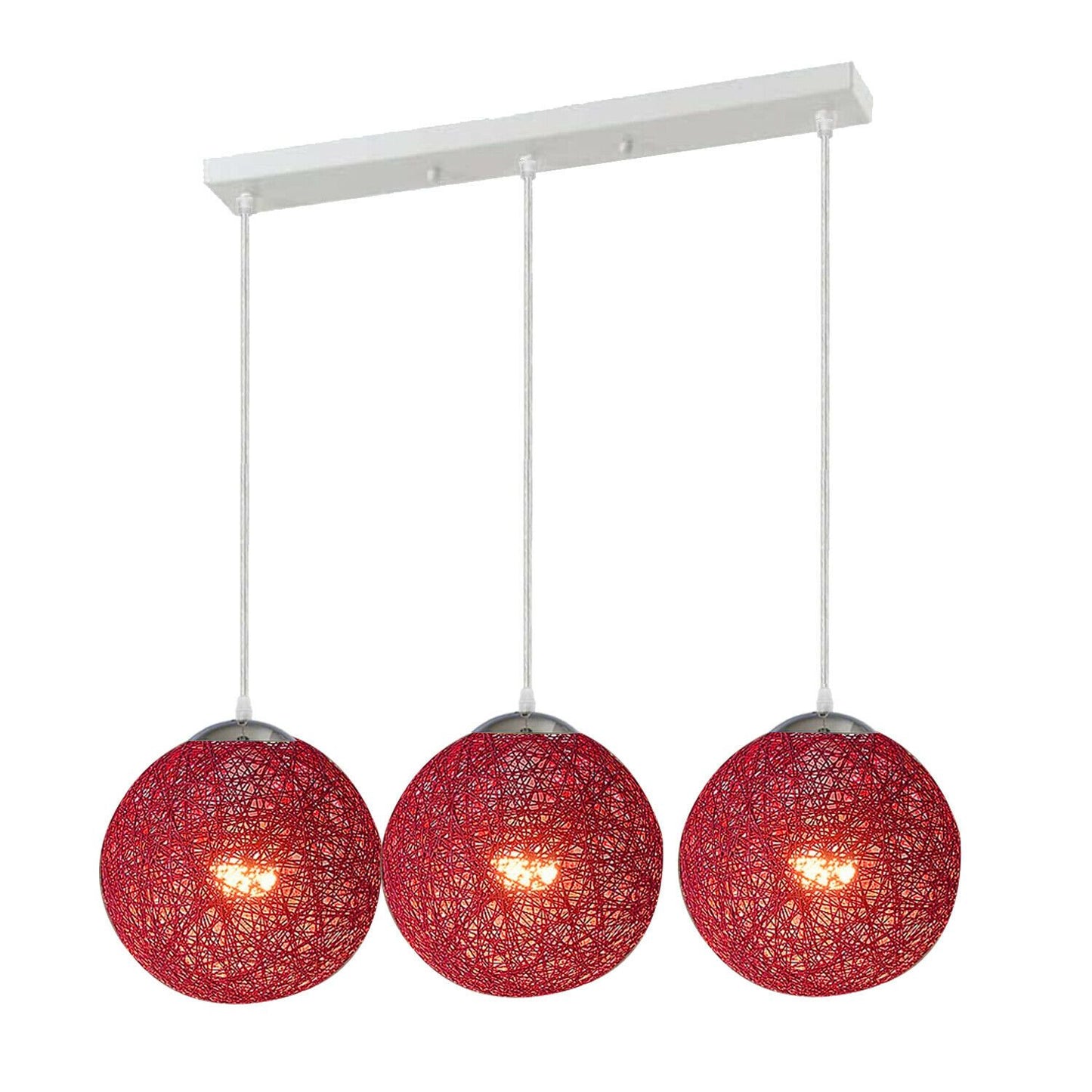 3 Head Red Rattan Pendant Light Living Room Décor ~1881