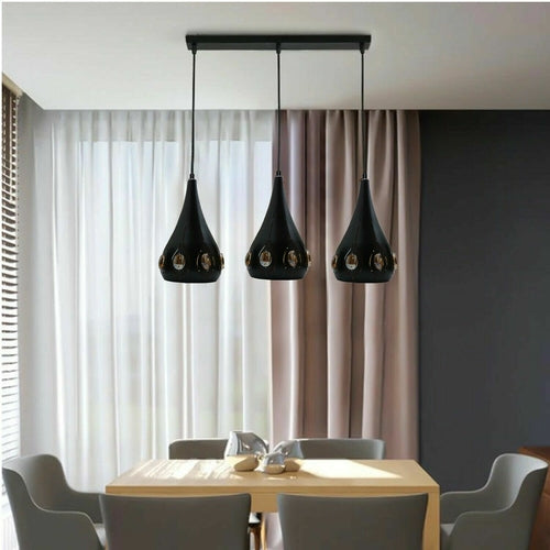 Modern Retro Industrial Crystal Ceiling Light Black Shade 3Head