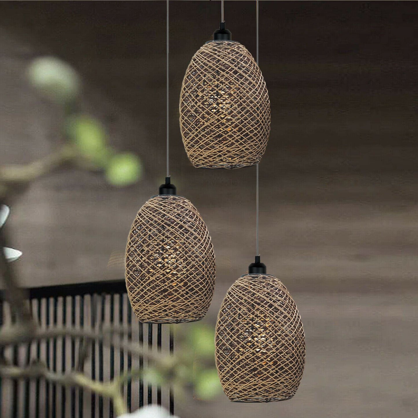 Rattan Wicker Ceiling Pendant Light Shade Hanging Light Antique décor