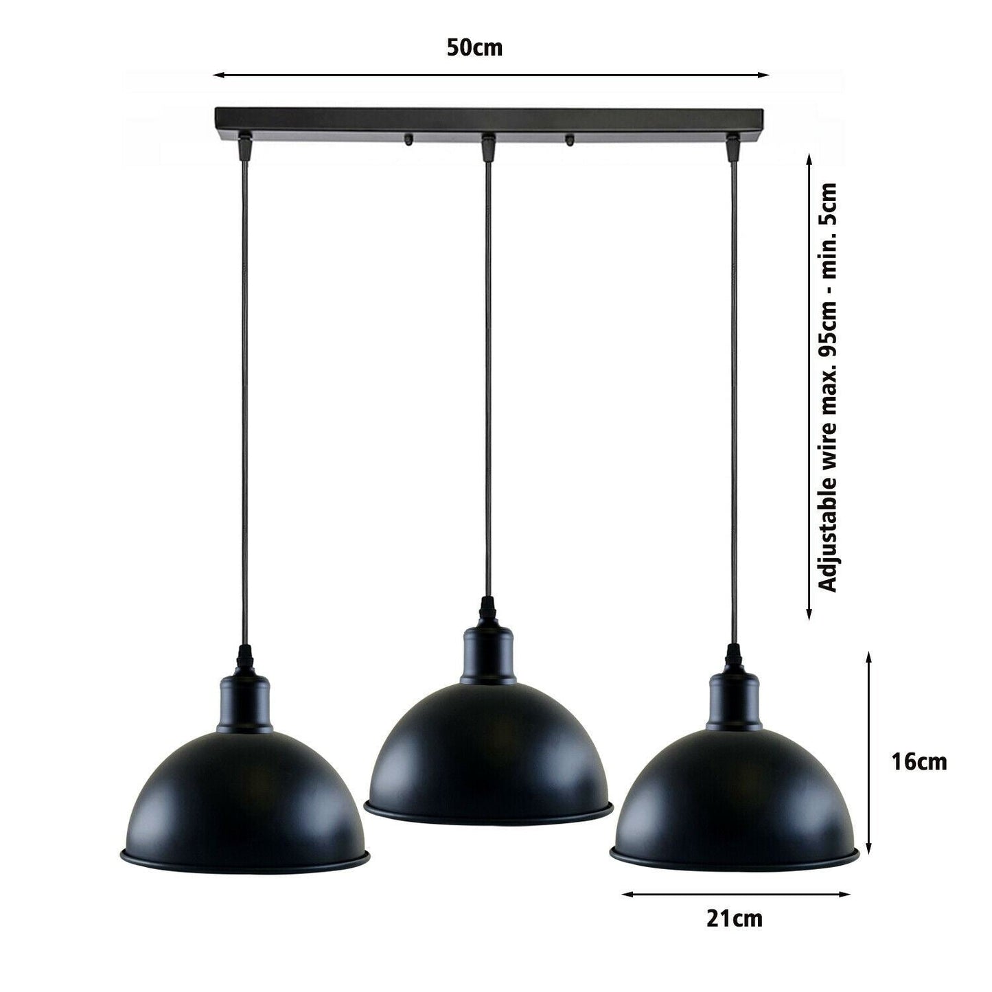 Vintage Industrial 3Head Ceiling Pendant Light Black Hanging Light
