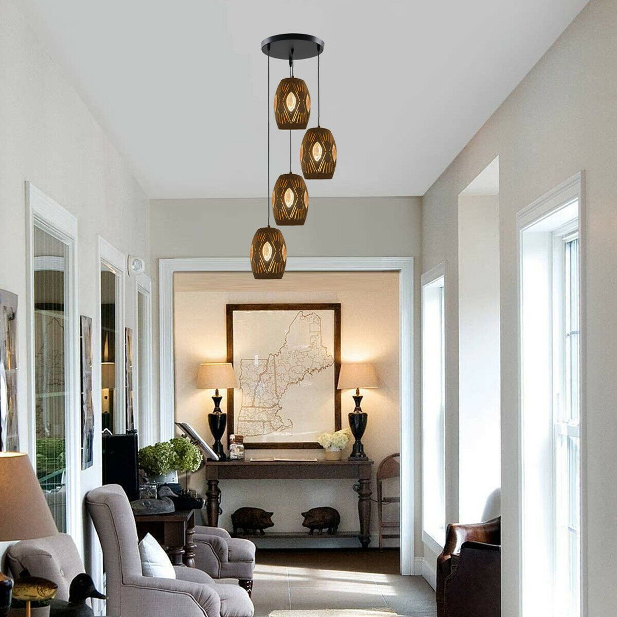 4 Way Multi Tier Ceiling Light Pendant Eyeball Design Shades Modern