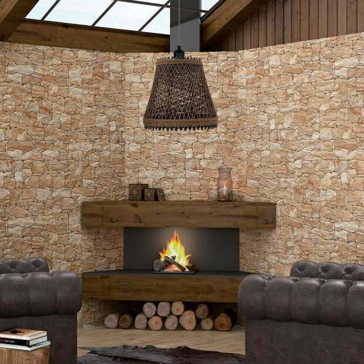 Rattan Wicker Ceiling Pendant Light Shade Hanging Light Antique décor