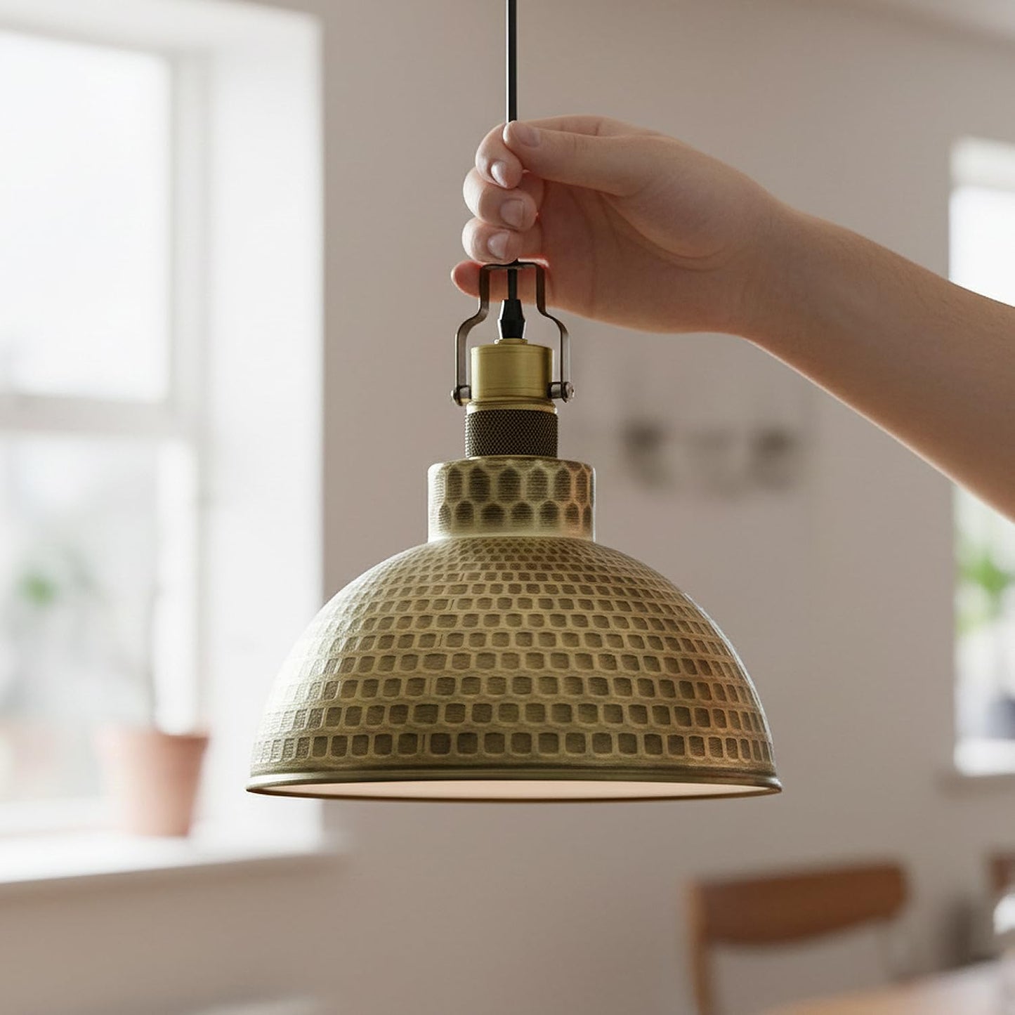 Shaded Pendant Light With Hammered Texture ~6463-3
