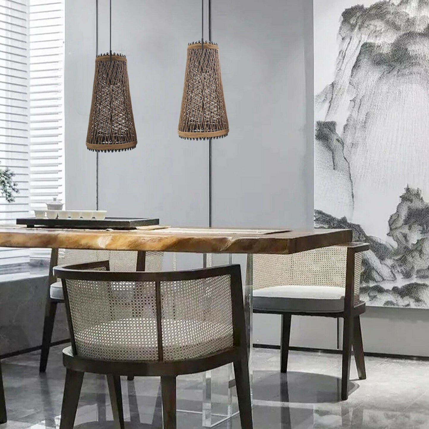 Modern Pendant Light Rattan Wicker Basket Ceiling Pendant Light