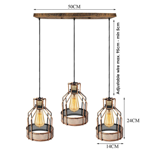 Vintage Modern 3 Head Pendant Light Bird Cage Shape Hanging Lamp
