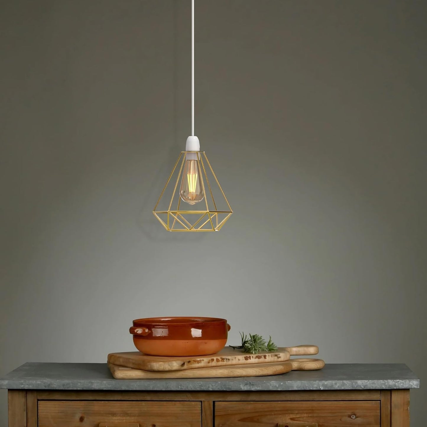 Metal Pendant Gold Light Shade Geometric Wire Cage ~1904-0