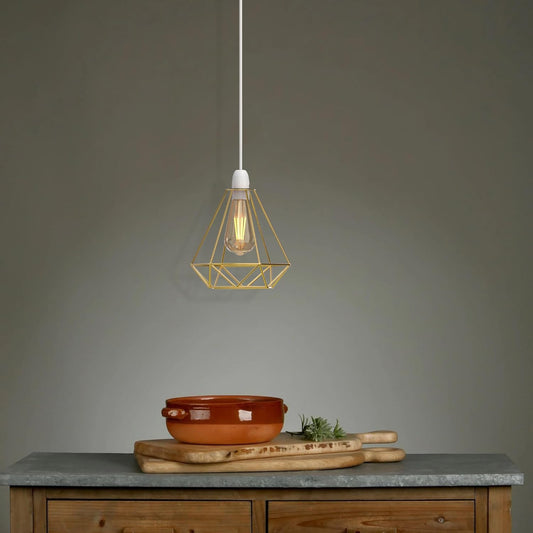 Metal Pendant Gold Light Shade Geometric Wire Cage ~1904-0