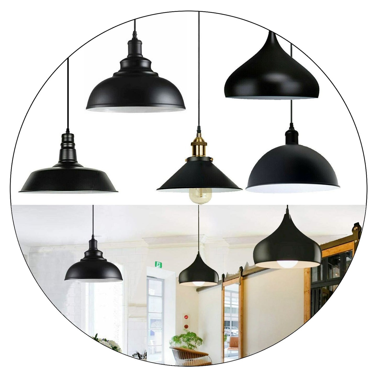 Retro Industrial Black Ceiling Pendant Light Metal Lamp Shade With