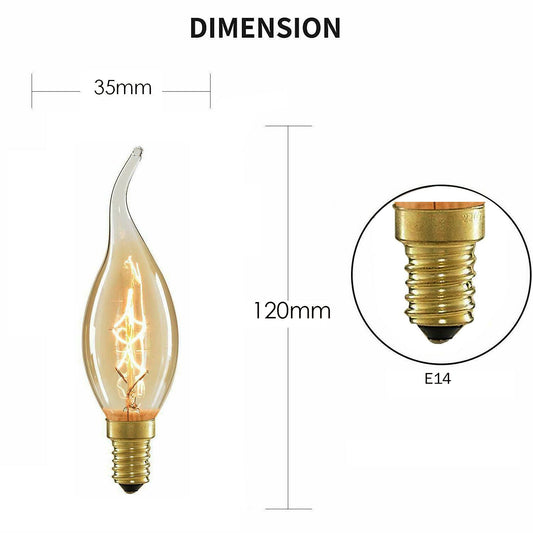 C35 E14 60W Edison Antique Filament Spiral Lamp Light Bulb~1666