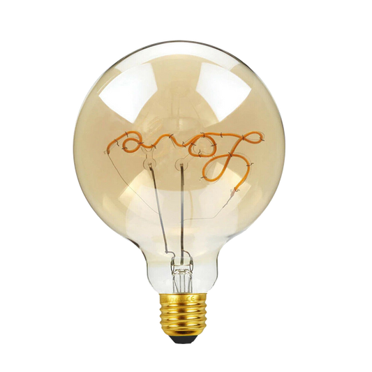 E27 LED Light Bulb G125 Love Filament Amber Glass Globe Warm