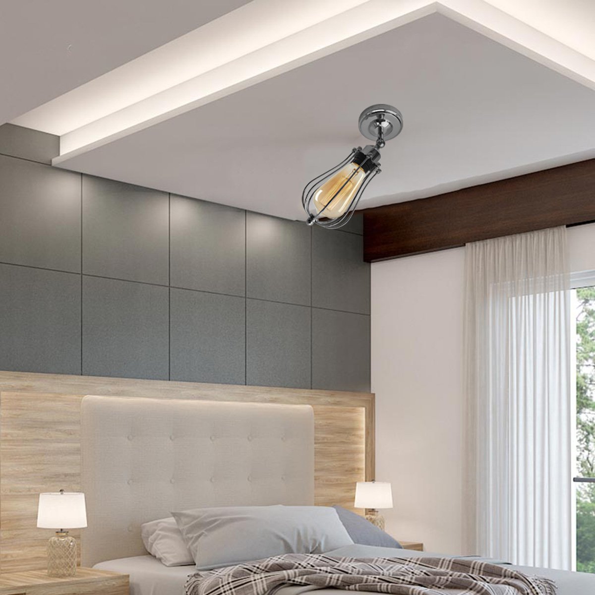 Modern Industrial Chrome Flex Arm Retro Light Cage Ceiling Fixtures