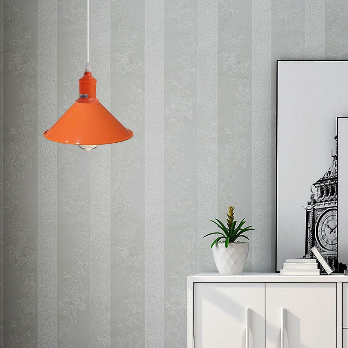 Orange Painted Metal Shade Lighting Vintage Pendant Light~1507