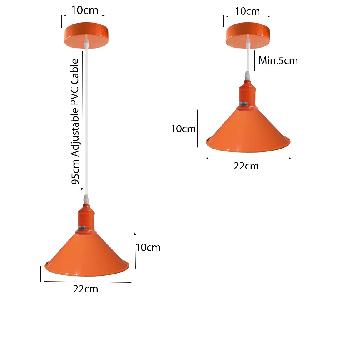 Orange Painted Metal Shade Lighting Vintage Pendant Light~1507