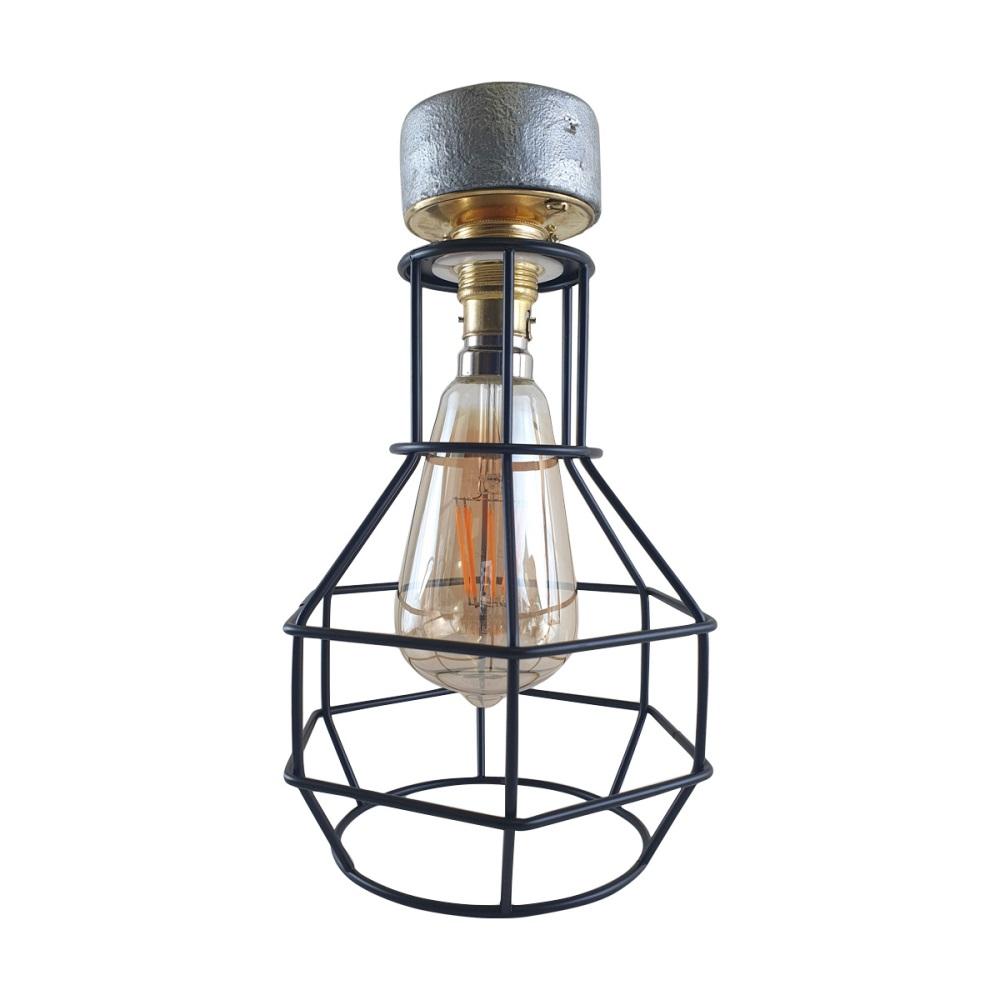 Industrial Lighting Ceiling and Wall Iron Pipe Cage Light ~1579